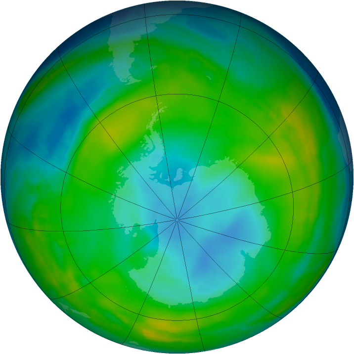 Antarctic ozone map for 27 June 2015